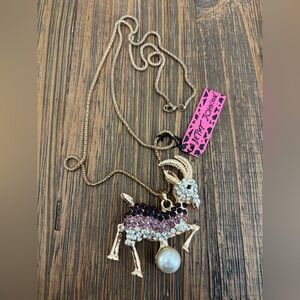 Betsey Johnson Gold-tone Jeweled Goat Pendant Necklace with Pearl